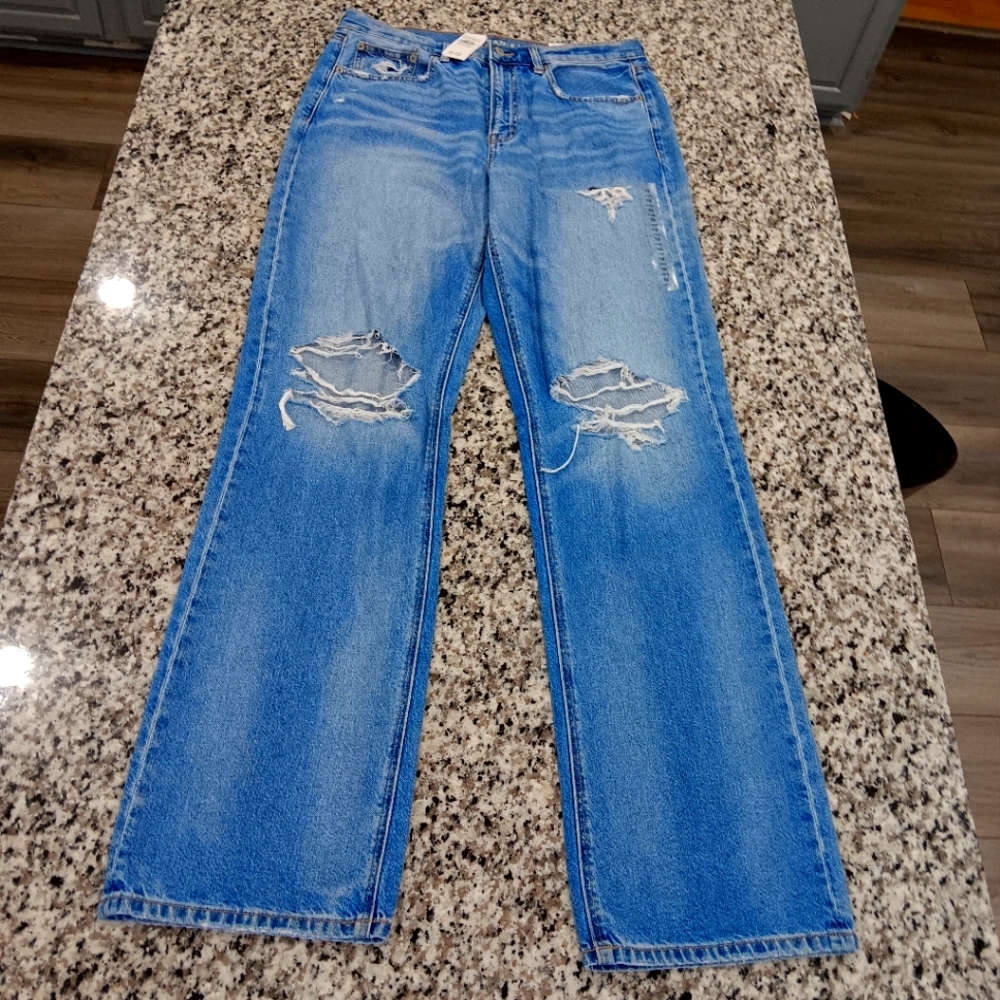 NWT American Eagle Low Rise Baggy Long distressed blue jeans